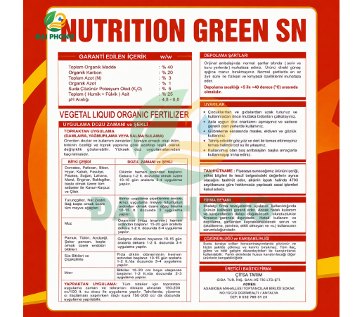 NUTRITION GREEN SN – PHÂN BÓN HỮU CƠ DẠNG LỎNG CAO CẤP THỔ NHĨ KỲ